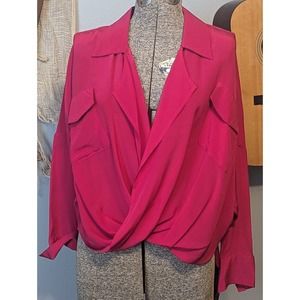 FUNKTIONAL 100% Silk Women's Fold Front Top Blouse Pink Fuschia Size XS